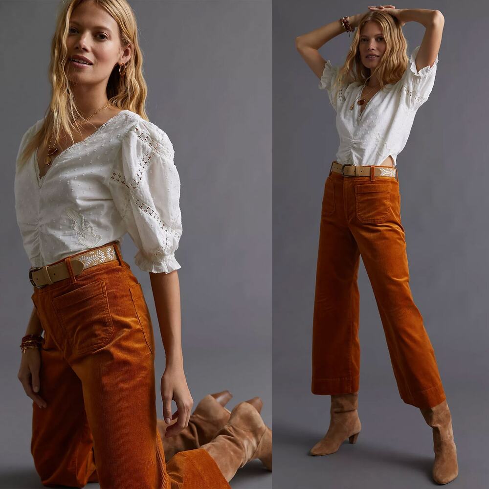 Anthropologie Maeve Colette Corduroy Wide Leg Pants Cedar Brown Sz 27